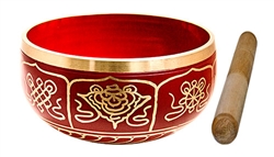 Wholesale 8 Lucky Symbols Brass Tibetan Singing Bowl - Red 5"D