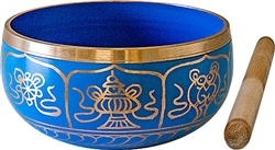 Wholesale 8 Lucky Symbols Brass Tibetan Singing Bowl - Blue 6"D