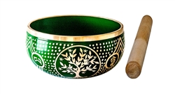 Wholesale Brass Singing Bowl Tree of Life - Green 4"D