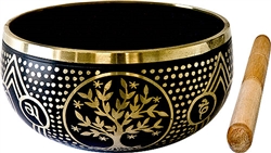 Wholesale Tree of Life Brass Tibetan Singing Bowl - Black 6"D