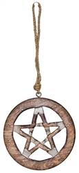 Wholesale Pentacle Wood Wall Hanging with Hemp Cord - 5"D