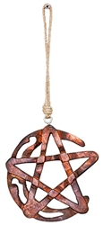 Wholesale Crescent Moon Pentacle Wood Wall Hanging with Hemp Cord- 6"D
