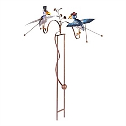 Continental Art Center Rustic Painted Metal Balancer Double Birds With Glasses Garden Stake