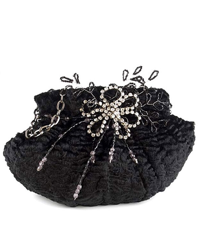 Menbur Black Faux Fur Evening Bag