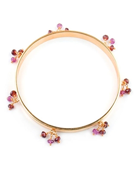 Gold Bangle Bracelet with with Red Garnet gemstones