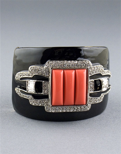 Black Art Deco Cuff Bracelet by Kenneth Jay Lane