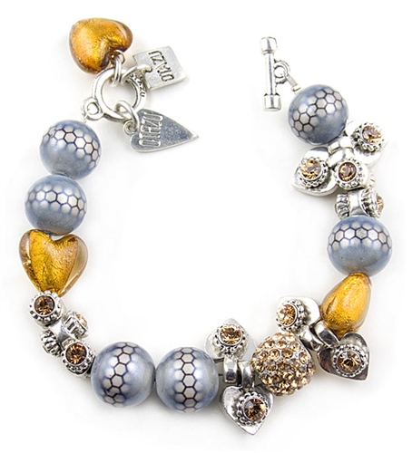 Otazu Silver Beads Bracelet with Topaz Swarovski Crystals