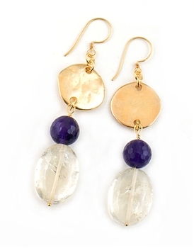 Gold Drop Earrings with Citrine and Amethyst