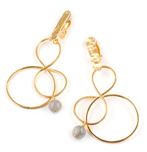 Gold Clip Earrings with Agate Gemstones