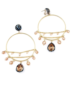 Gold Chandelier Earrings with Swarovski Crystals & Cubic zirconia by Issimo