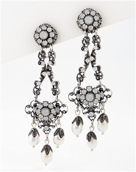 Silver Drop Earrings with Freshwater Pearls & Swarovski Crystals by KennyMa