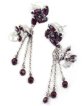 Silver Drop Earrings with Red Swarovski Crystals by KennyMa