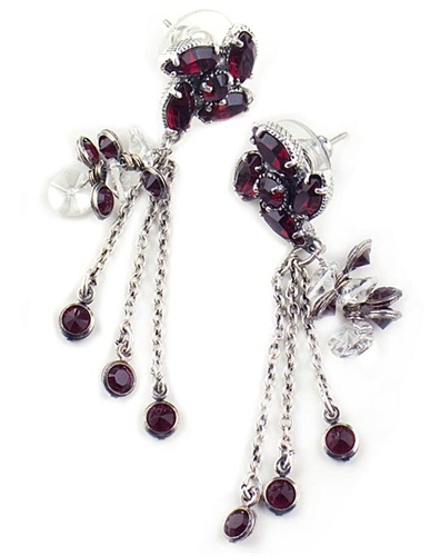 Silver Drop Earrings with Red Swarovski Crystals by KennyMa