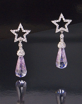 Sterling Silver Star Earrings & Amethyst Cubic Zirconia