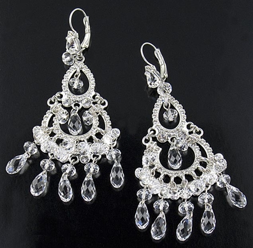 Otazu Silver Chandelier Earrings with Swarovski Crystals