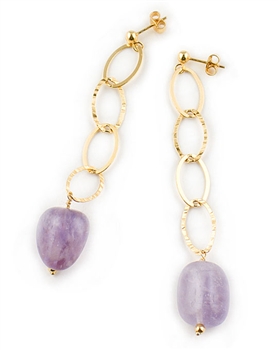 Gold Drop Earrings with Amethyst Gemstone