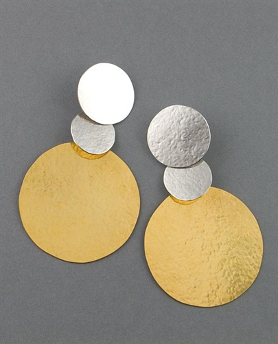 Silver and Gold Drop Earrings by Herve Van Der Straeten