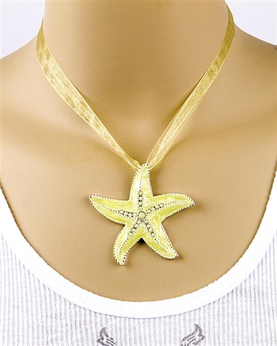 Lime Sea Enamel Sea Star Pendant Necklace by Farfalina