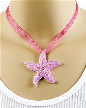 Pink Enamel Sea Star Pendant Necklace by Farfalina