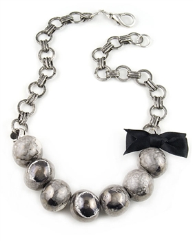 Bold Necklace with Silver Ceramic Beads By Amor Fati