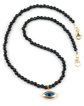 Black Onyx Semi Precious Necklace with Evil Eye Charm