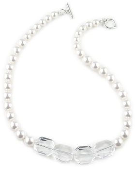 White Pearl Necklace with Swarovski Pearls & Crystals