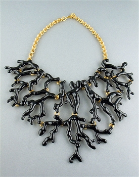 Black Enamel Bid Branch Necklace by Kenneth Jay Lane