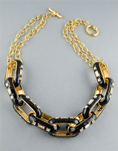 Black Enamel Link Necklace by Kenneth Jay Lane