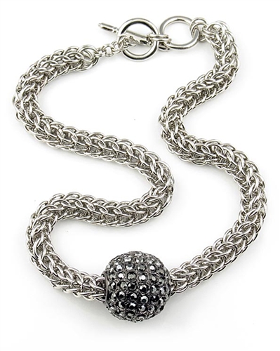 Kenneth Jay Lane Silver Chain Necklace & Gunmetal Disco Ball
