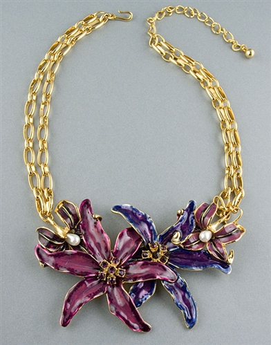 Multi Colour Enamel Flower Necklace by Kenneth Jay Lane