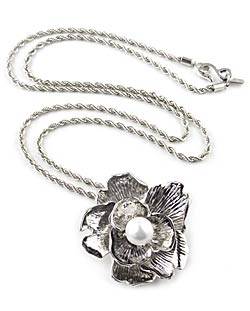 Kenneth Jay Lane Gunmetal Flower Necklace