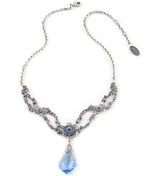 Silver Pendant Necklace with Blue Swarovski Crystals by KennyMa