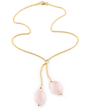 Gold Chain Necklace with Rose Quartz Semi-Precious Stones by Lab33