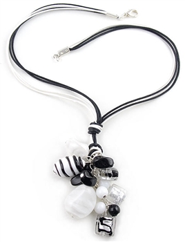 Murano Glass Pendant Necklace with Black & White Beads by Farfalina