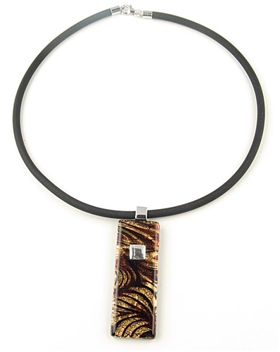 Brown & Gold Murano Glass Pendant Necklace With Sterling Silver by Farfallina