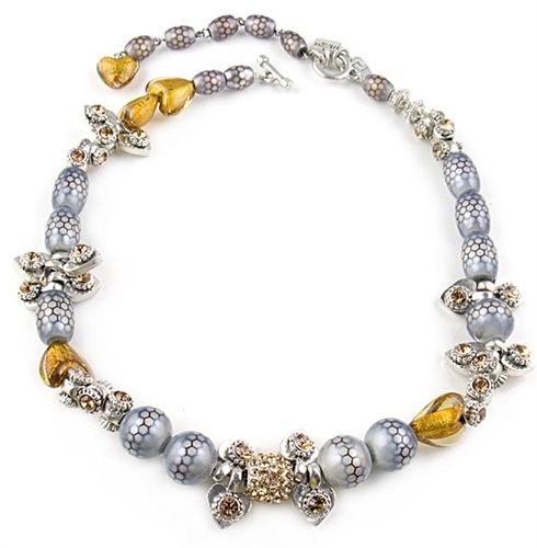 Otazu Silver Beads Necklace with Topaz Swarovski Crystals