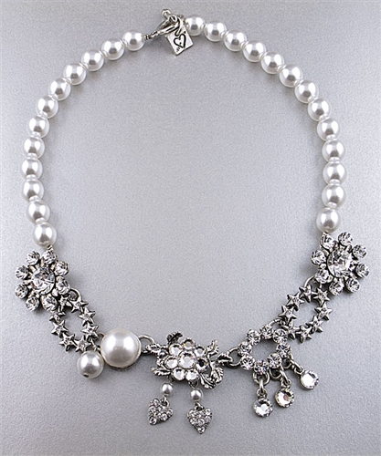 Otazu White Pearls & Swarovski Crystals Necklace