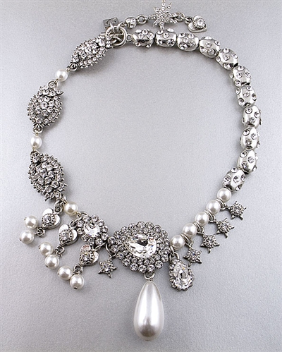 Otazu White Pearls & Swarovski Crystals Necklace