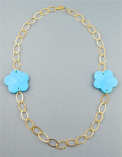 18K Gold Sterling Silver Necklace with Turquoise flowers by Paula Rosellini