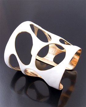 Herve Van Der Straeten Gold Cuff Bracelet with White Enamel