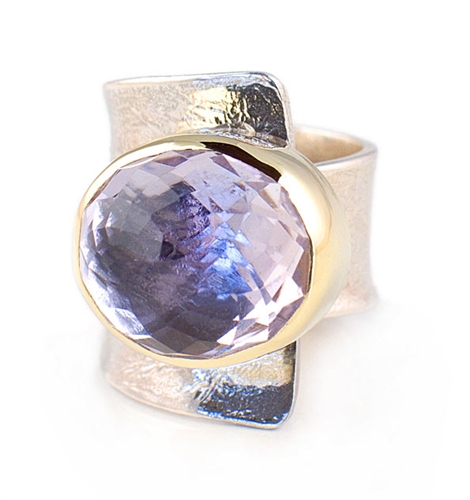 18K Gold & Solid Sterling Silver Ring with Amethyst Gemstone by Elefteriu