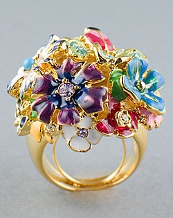 Flowers and Bug Gold Ring by Kenneth Jay Lane