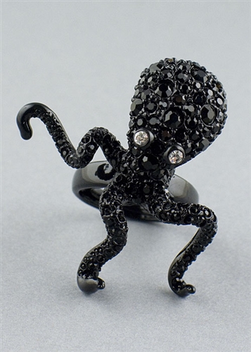 Black Crystals Octopus Ring by Kennth Jay Lane