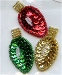 Sequined Applique Light Bulbs Gold, Red, & Kelly Green SM771B from Expo International