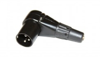 QAD3 Adapter, compact thread unbalanced (F) to balanced (M) 90 degree XLR, phantom powered, Black