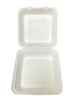 Bagasse Hinged Lid Container -  Large 9 x 9 x 3.19" - 200/Cs (2 X 100)