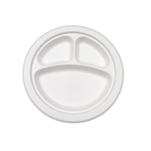 Compostable9" 3-Sect. Round Plate - 500/Cs (4 X 125)