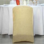 Spandex Stretch Folding Chair Cover With Metallic Glittering Back - Champagne Spandex Stretch Folding Chair Cover With Metallic Glittering Back - Champagne