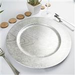 13" Silver Round Wooden Textured Acrylic Charger Plates - Set of 6