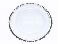 12" Round Silver Beaded Rim Glass Charger Plates - Set of 8
